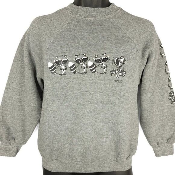 Raccoon Sweatshirt Vintage 80s Trash Panda Bandit Made In USA Mens Size Small - Picture 1 of 6